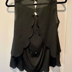 Black Open Back Scalloped Peplum Blouse